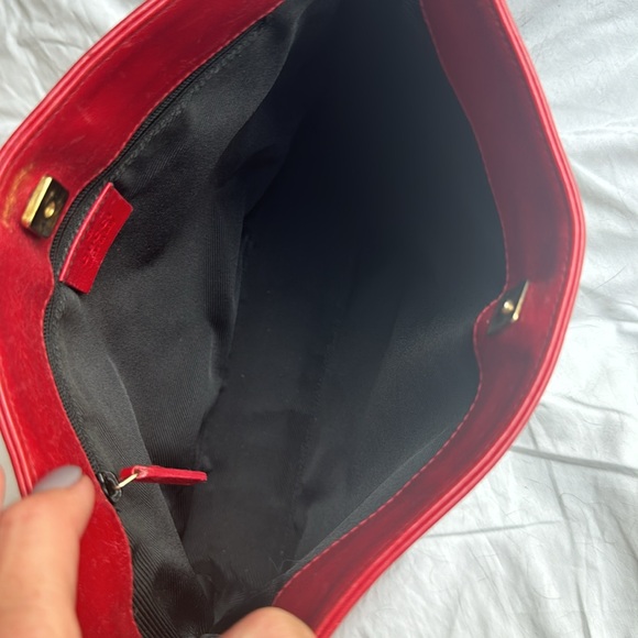 Gucci GG Canvas Red Leather Trimmed Shoulder Bag/ Tote - Picture 7 of 10